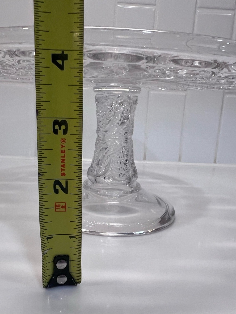 Antique 1890 McKee Glass Feather Pattern High Cake Stand Clear Pedestal EAPG 9” - Picture 3 of 7